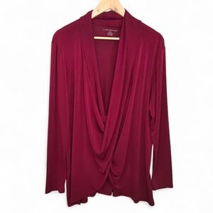 Lane Bryant Top Womens Plus 18/20 Burgundy Cowl Neck Blouse Stretch Casual